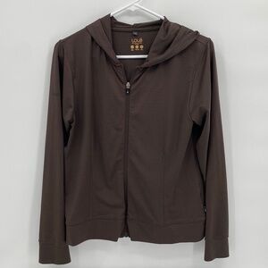 Lole Womens Stretch Hooded Long Sleeve Quick Dry Full Zip Jacket Brown Size L